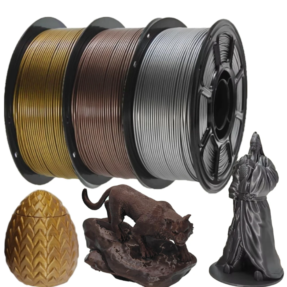 PETG 3D-Drucker-Filament Metallic Silber Kaffee Golden 1KG Nettogewicht 1,75mm 1080 Fuß pro Rolle, Vakuumverpackung für 3D-Drucker Image