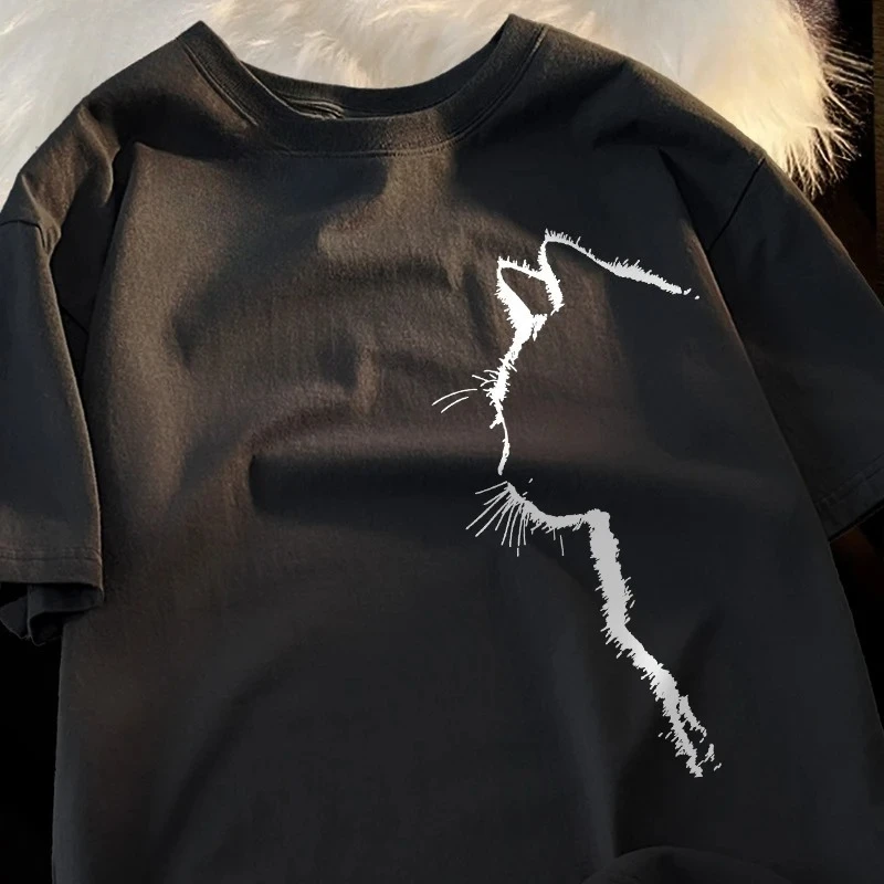 Herren Bedrucktes T-Shirt - 100% Baumwolle Katzenmuster Locker Sitzend Modisch Atmungsaktives T-Shirt Image