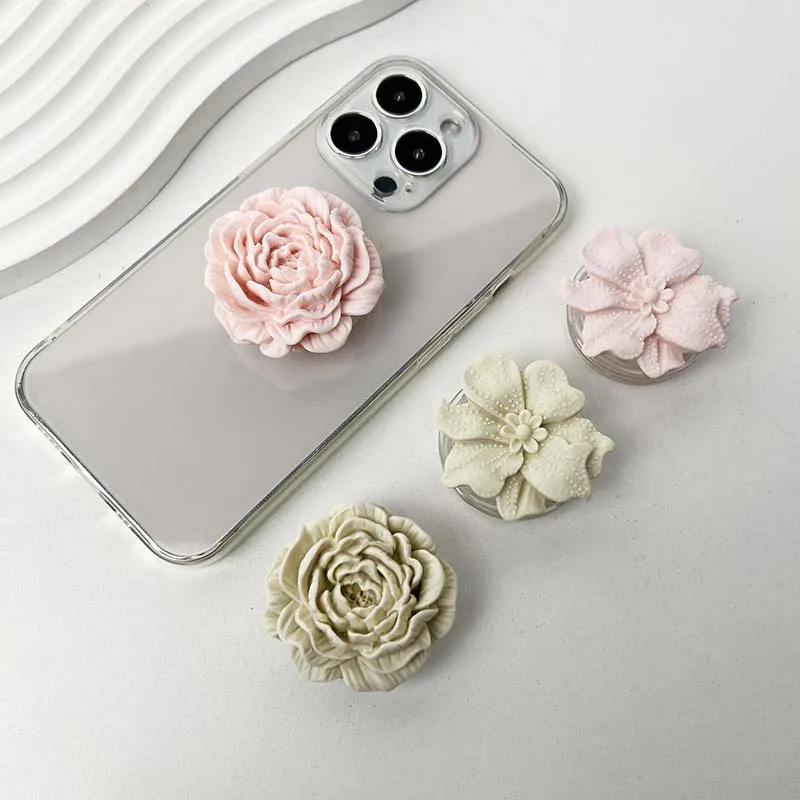 Rhododendron-Blumen-Handyhalterung aus Harz, faltbarer Desktop-Ständer, niedlicher floraler, ausziehbarer Griff für mobile Geräte Image