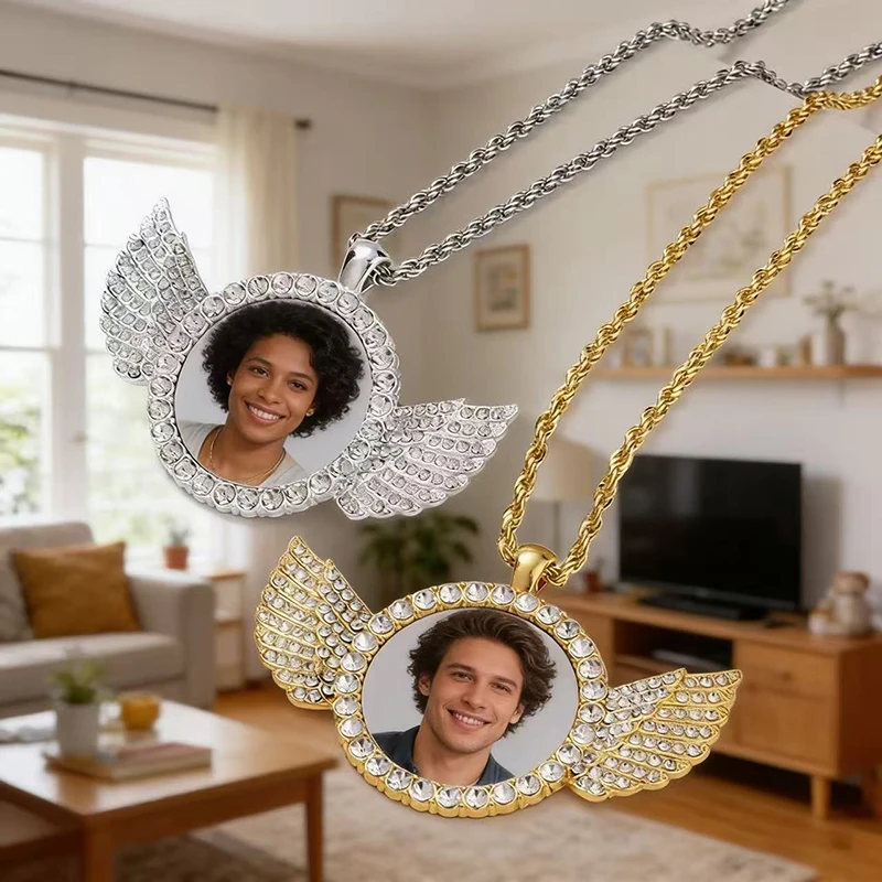 Personalisiertes komplettes Halsketten-Set, bedruckbare Engelsflügel-Halskette, Heimdekoration mit Diamanten, Geschenk für Freunde Image