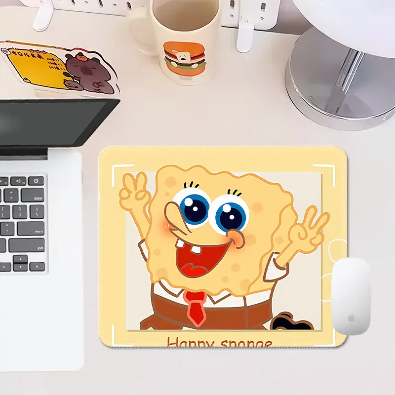 Hochauflösendes lustiges Cartoon-Mauspad aus Leder mit SpongeBob Schwammkopf-Motiv, kleines Schreibtischpad für Mädchen, tragbares, rutschfestes Handgelenkpad