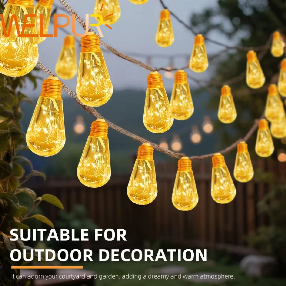 Solarbetriebene Außenlichterkette S14 Garten-Lichterkette mit 8 Modi für Hof, Camping, Gärten, Zaun, Zeltdekoration Image