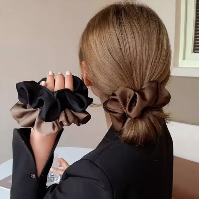 Große Seidensatin-Haargummis für Frauen Einfarbige Elastische Haarbänder Koreanische Pferdeschwanzhalter Damen-Haaraccessoires Image