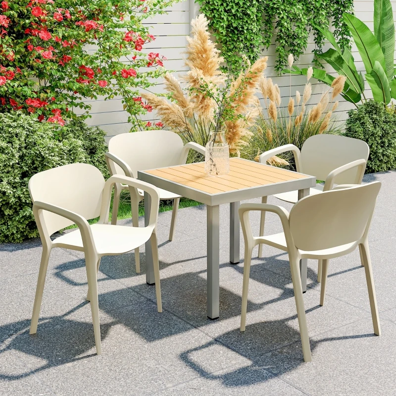 MODFU Outsunny Gartenstühle 4er Set stapelbar mit Armlehnen, Weiß
