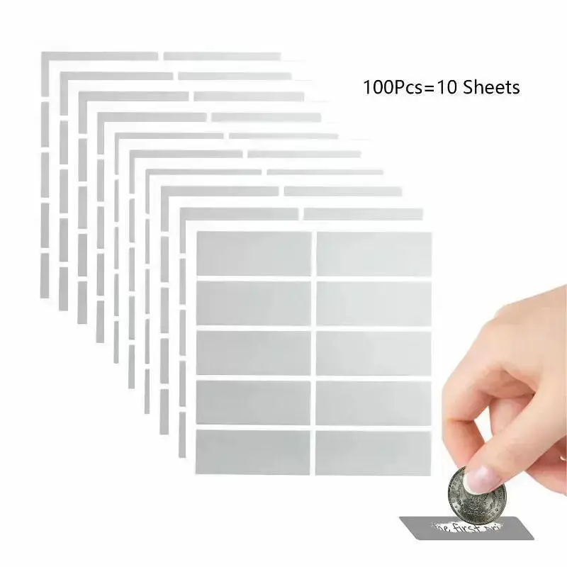 100 Stück/Packung Rechteckige Rubbelaufkleber, 1,9 x 0,6 Zoll für DIY-Geschenkgutscheine, Tickets & Bastelarbeiten Image