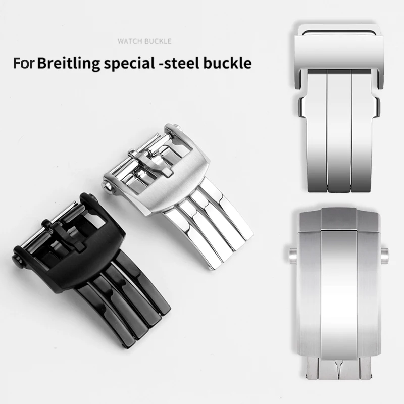 Metall-Faltschließe aus Edelstahl für Breitling-Uhrenarmband, matt, glänzend, verstellbare Schließe, Uhrenarmband aus Gummi, Leder, Nylon, Zubehör 18/20 Image