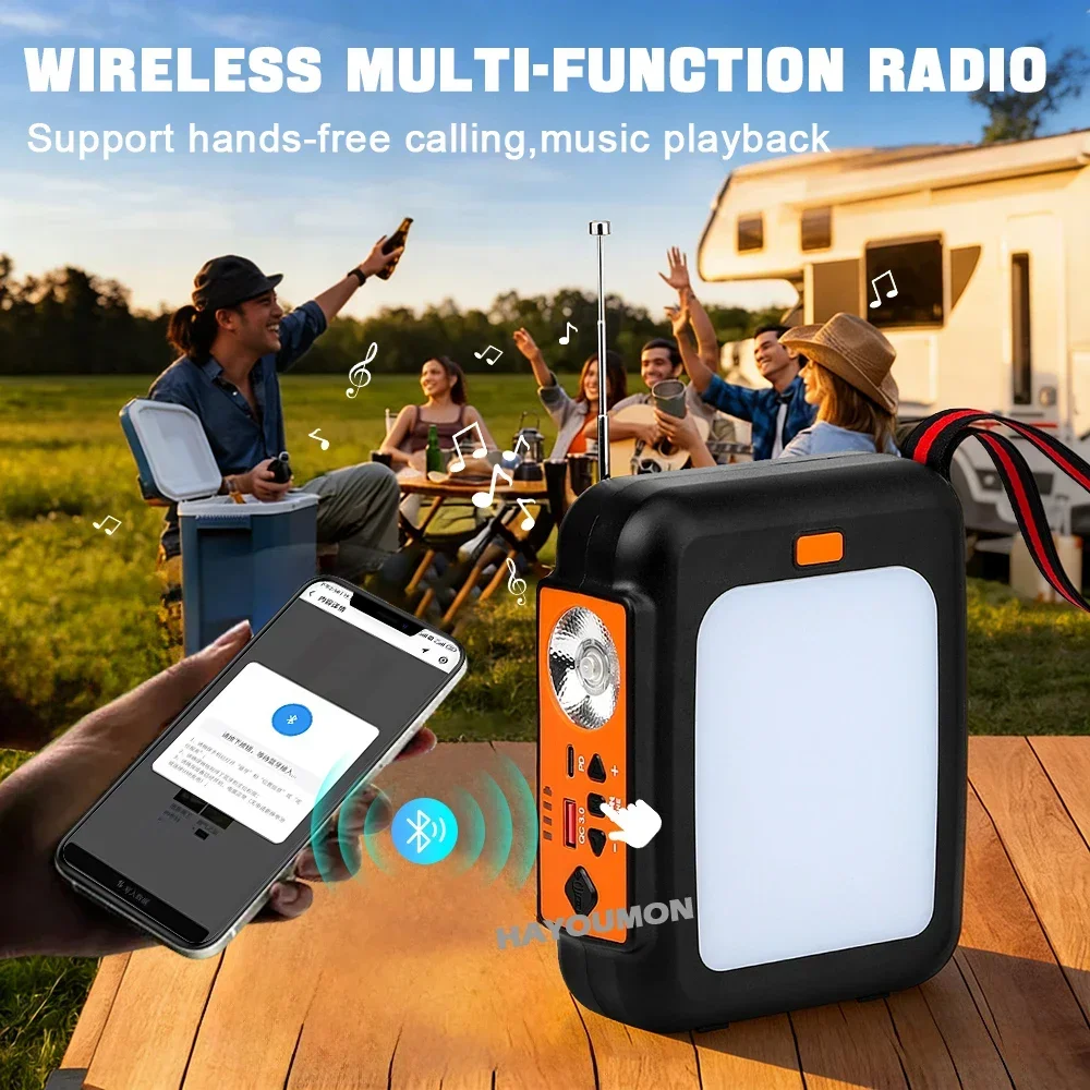 Tragbares Notfall-Solarradio mit Handkurbel-Ladefunktion, 10000mAh Powerbank, FM-Mehrbandradio, LED-Taschenlampe und BT-Lautsprecher Image