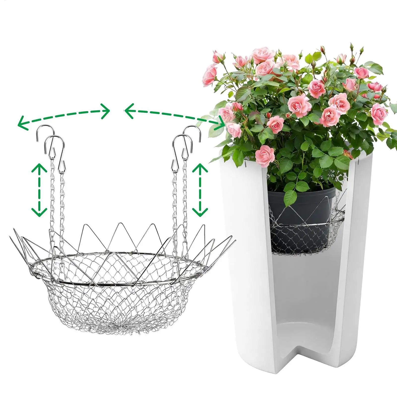 Verstellbare Pflanzeneinsätze für Große Töpfe Edelstahl-Pflanzentopf-Heberketten Pflanzfüller für Außen- und Innenbereich Blumen Image