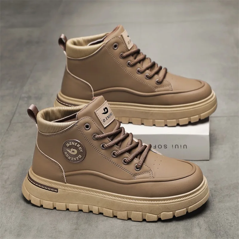 Herrenstiefel für vier Jahreszeiten, lässige Mode, bequeme High-Top-Freizeitstiefel, rutschfeste Arbeitskleidungsstiefel für den Außenbereich mit dicken Sohlen Image