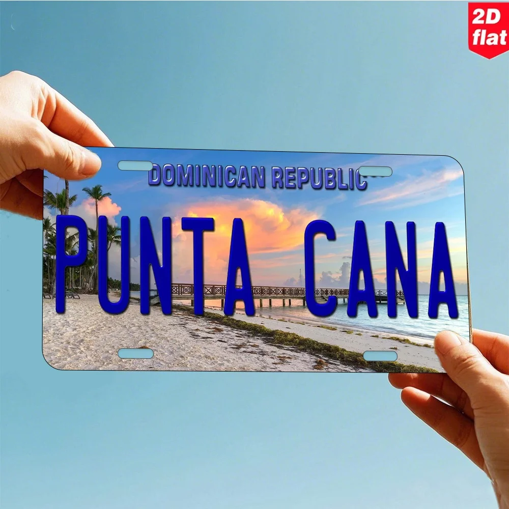 HD-Blechschild, Vintage Punta Cana Dominikanische Republik Strand-Nummernschild Metall-Wandkunst, Retro Tropische Küsten-Dekoration für Bar und Männerzimmer Image