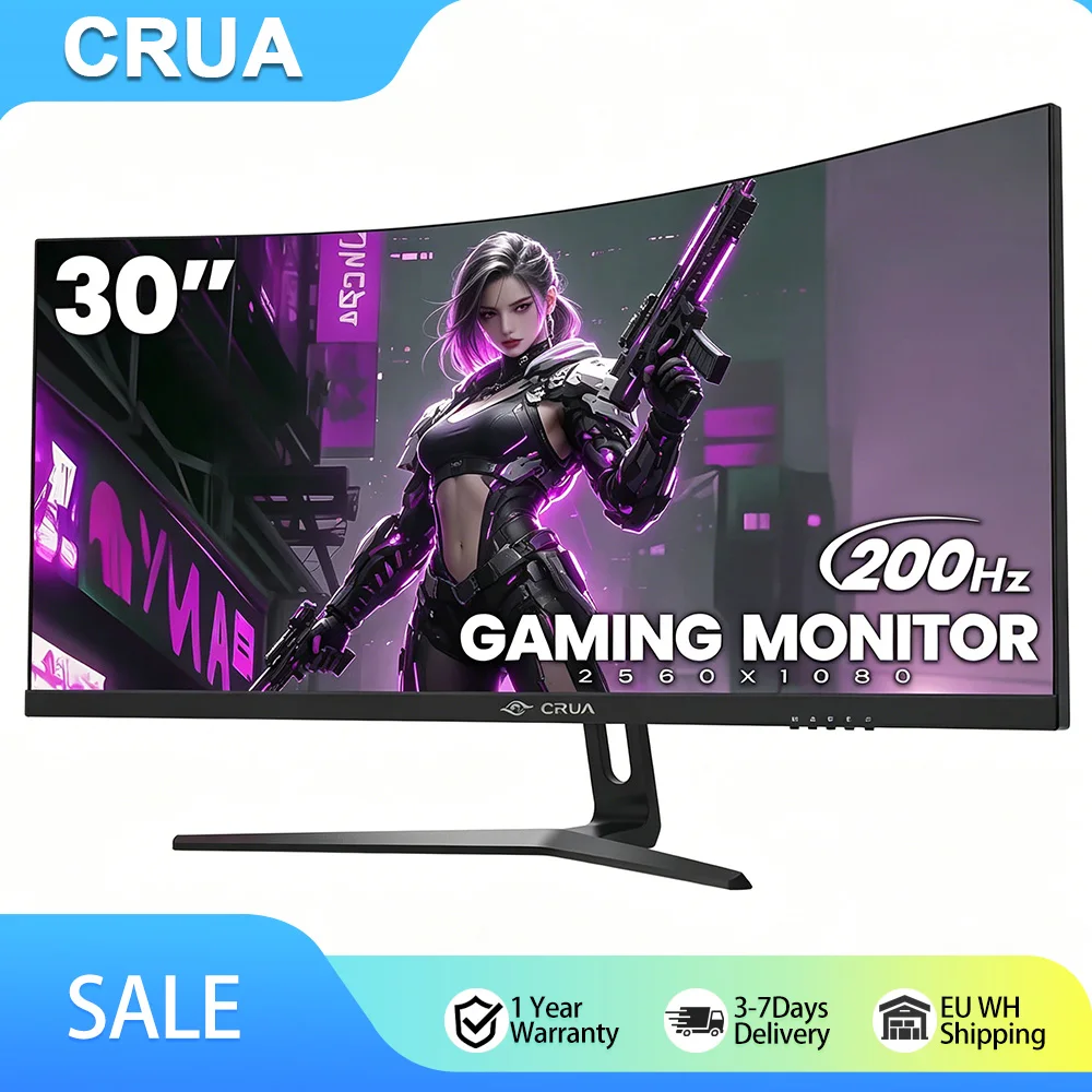CRUA 30 Zoll Curved Gaming Monitor QHD IPS, 200Hz, Ultra-Dünner Rahmenloser Computerbildschirm für Home Office und Business. Image