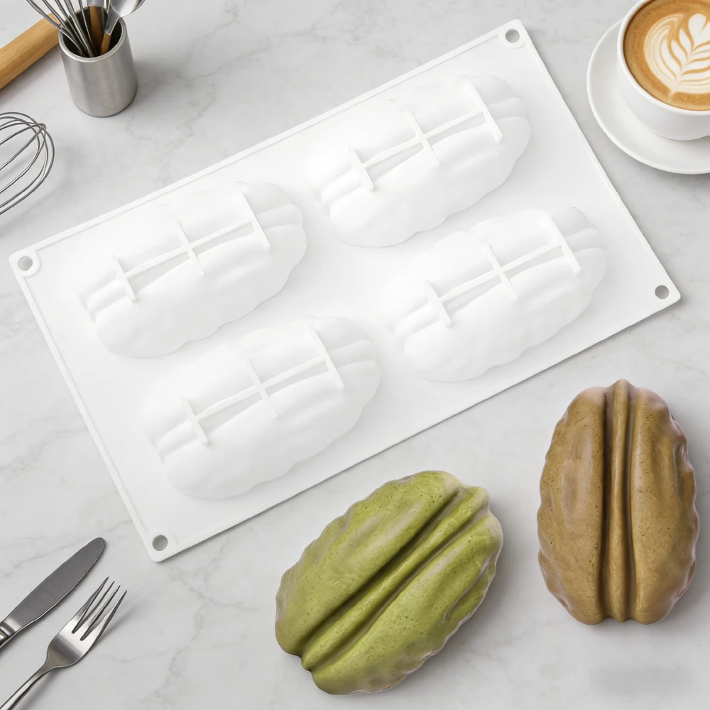 1- oder 4-fach Silikon-Schokoladenform im Pecan-Nuss-Design, lebensmittelecht, für Mousse-Kuchen, französische Dessertwerkzeuge, Küchenbackzubehör Image