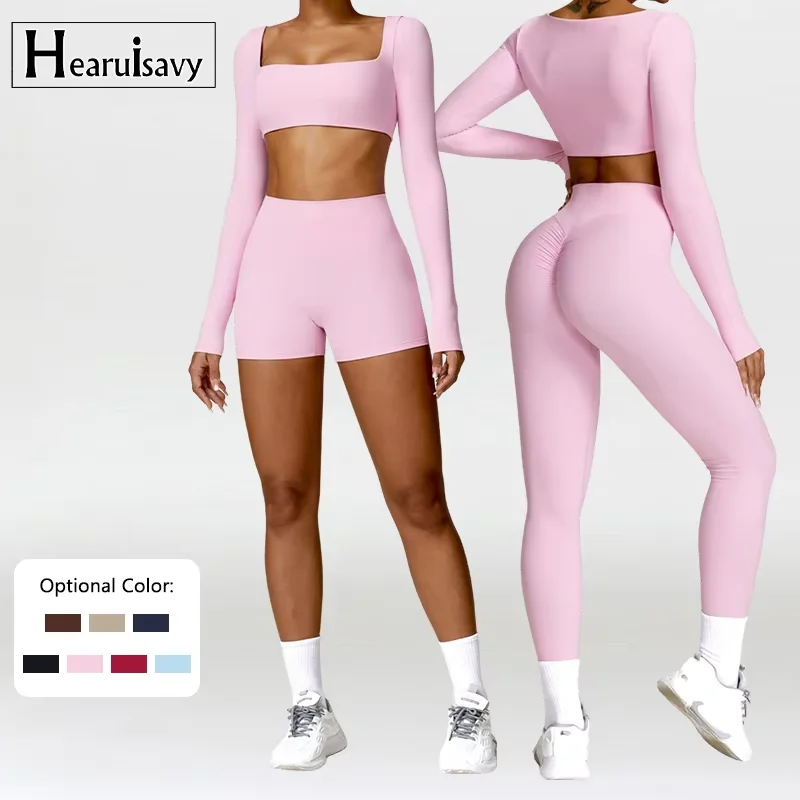 Ensemble de sport 2 pièces pour femme, séchage rapide, pour la gym, la course et l'entraînement, avec haut de sport à manches longues, tenue de yoga et de sport