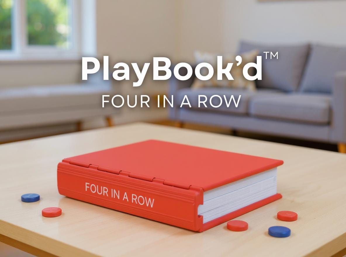 PlayBook'd Four-In-A-Row/ Gioco da tavolo con libro/ Decorazione da scaffale/ Chiusura magnetica per viaggi