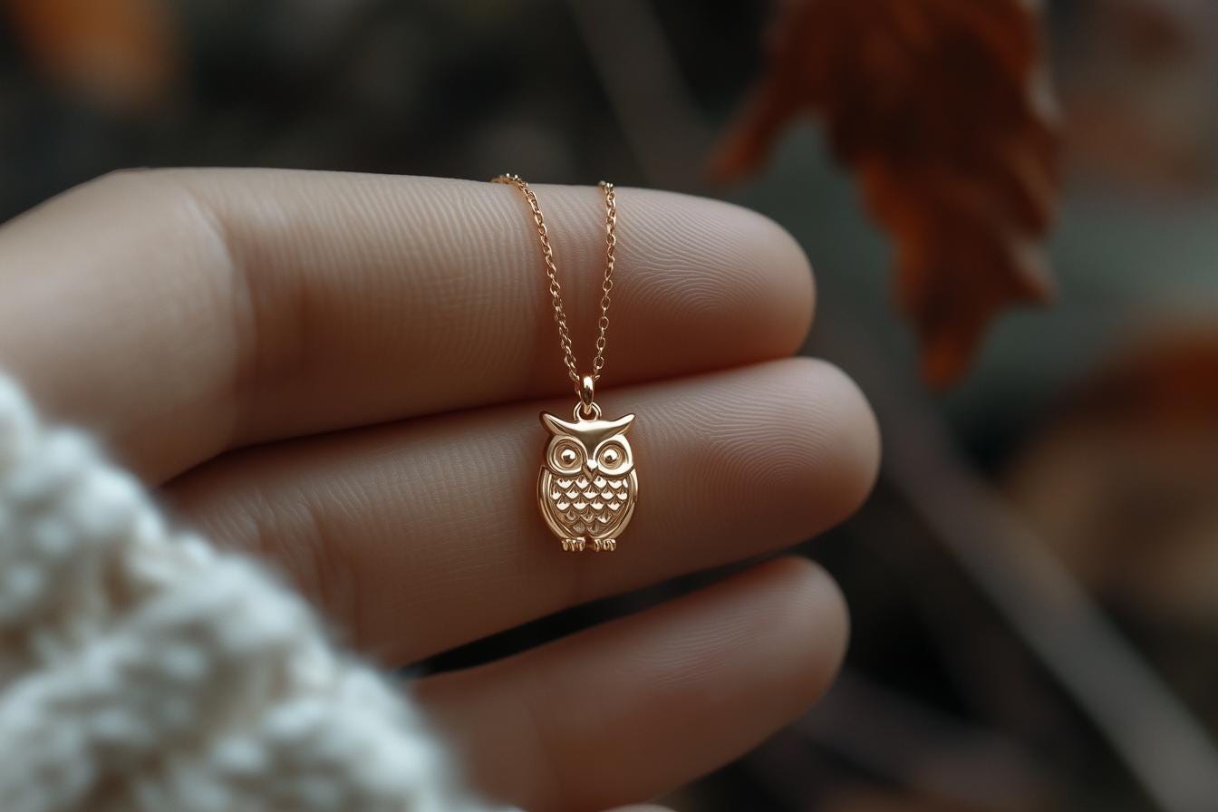Collana con ciondolo a forma di gufo in oro, ciondolo a forma di gufo in oro giallo, ciondolo a forma di gufo minimalista in oro massiccio, gioielli c