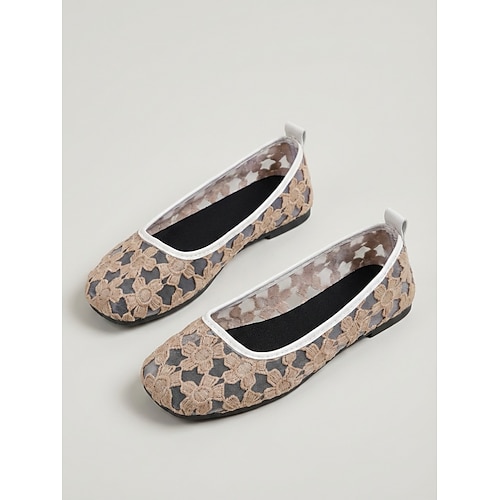 Hellgrüne Ballerinas mit Blumenmuster für Damen – leichte Slipper aus atmungsaktivem Material, ideal für Sommerreisen, Gartenpartys und Freizeit. Alltagsoutfits Image