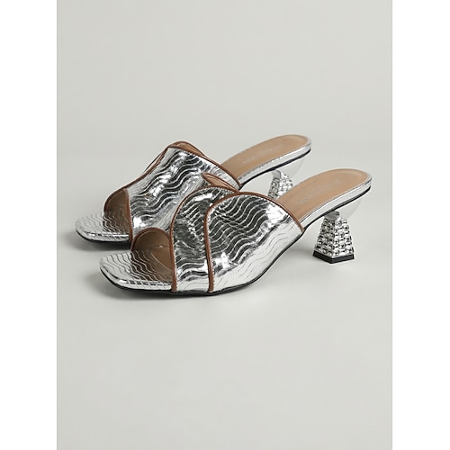 Goldene, offene Damensandalen mit niedrigem Absatz, elegante Slipper für Hochzeitsgäste, Gartenhochzeit Veranstaltungen im Freien Image