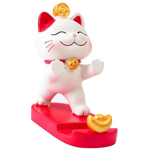 Smartphone-Ständer mit Glückskatze, niedliche Kawaii-Maneki-Neko-Figur als Handyhalter für den Schreibtisch, tragbare Handyhalterung fürs Büro, Geschenk für Wohlstand und Glück für Sie und Ihn,