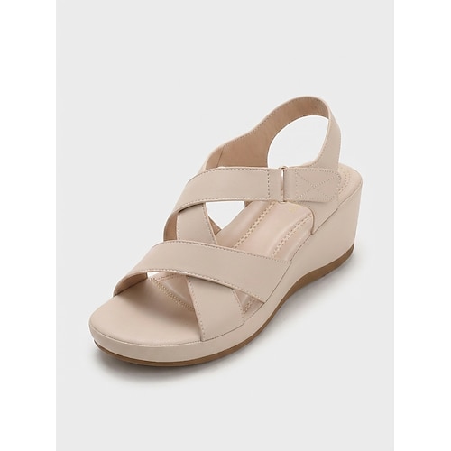 Goldene Keilsandalen für Damen mit gekreuzten Riemen – bequeme Sandalen mit verstellbarem Riemen und Fußgewölbeunterstützung für Reisen und Spaziergänge im Garten Alltagskleidung Image