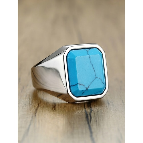 Herrenring im Boho-Stil aus Edelstahl mit Naturstein, Statement-Siegelring in verschiedenen Größen für den Alltag, Strandurlaub und Resort-Look Image