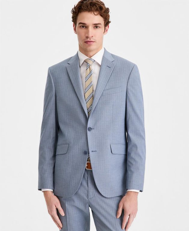 Pinstripe Slim-fit Techni-cole Suit Separate Jacket - Blue - Kenneth Cole Jackets