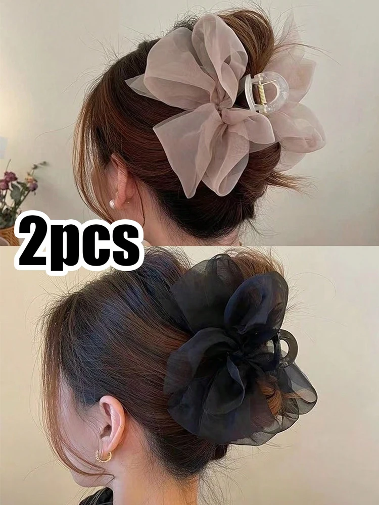 2 Stück der neuen, feenhaften Haarspangen mit Schleife aus Netzmaterial, die feenhaften Haarspangen mit Schleife aus Netzmaterial fühlen sich nicht einschränkend an den Haaren beim Tragen an. Image