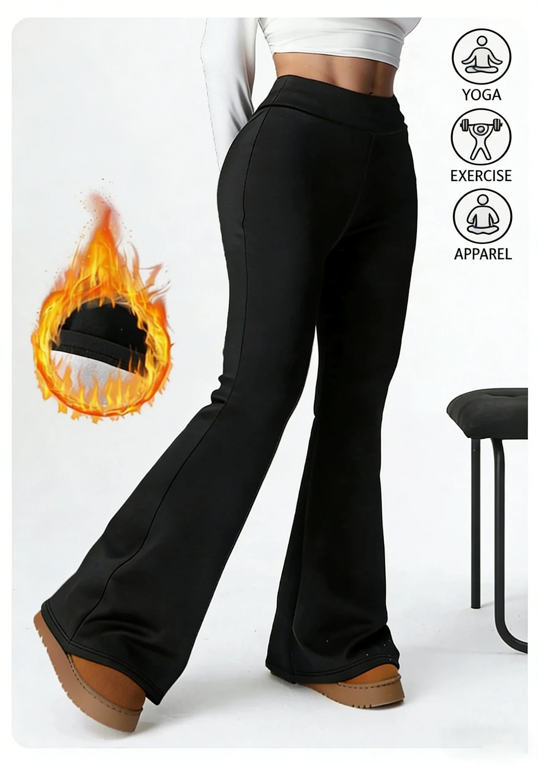 Damen High-Waist Flare Yoga-Leggings: Po-formende, weiche Stretch-Hose – Vielseitig für Outdoor-Sport, warme, eng anliegende Hose Image