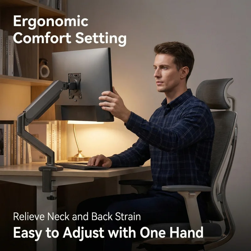 Universelle Einzelmonitorhalterung bis zu 32 Zoll und 19,8 Pfund pro Bildschirm, Computer-Tischhalterung, verstellbare Computerhalterung Image