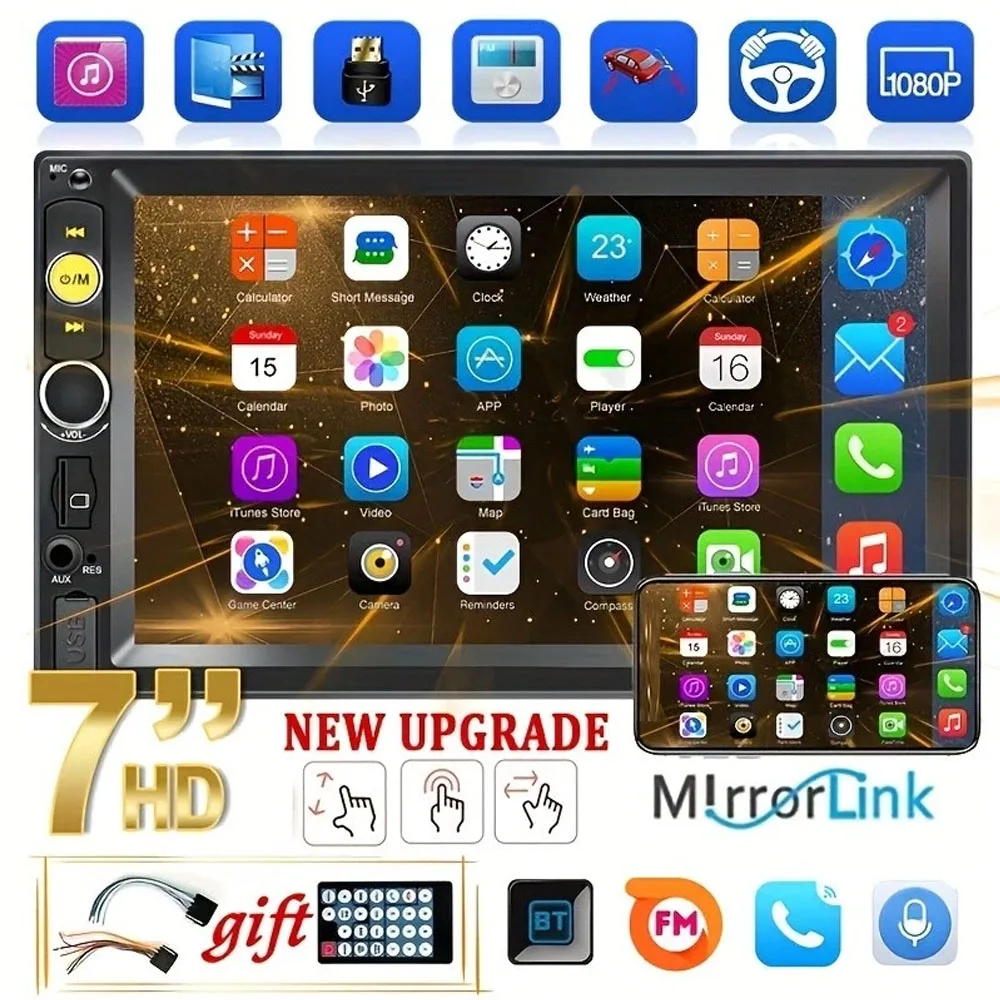 QueenDer 7-Zoll-MP5-Multimedia-Radio – Rückfahrkamera HD-Touchscreen BT USB/SD/AUX/FM Image