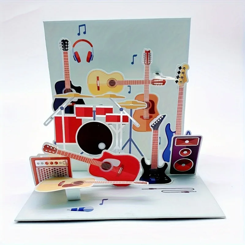 3D Pop-up Grußkarte mit Gitarrenmuster, geeignet für Vatertag, Musikpartys, Geburtstagsfeiern und Musikfestivals Image