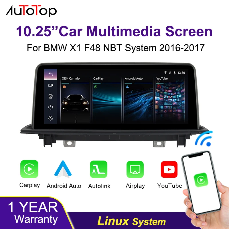 AUTOTOP 10,25 Zoll Linux Carplay Multimedia Youtube Radio Bildschirm für BMW X1 F48 2016-2017 NBT System Wireless Carplay Android Auto Image