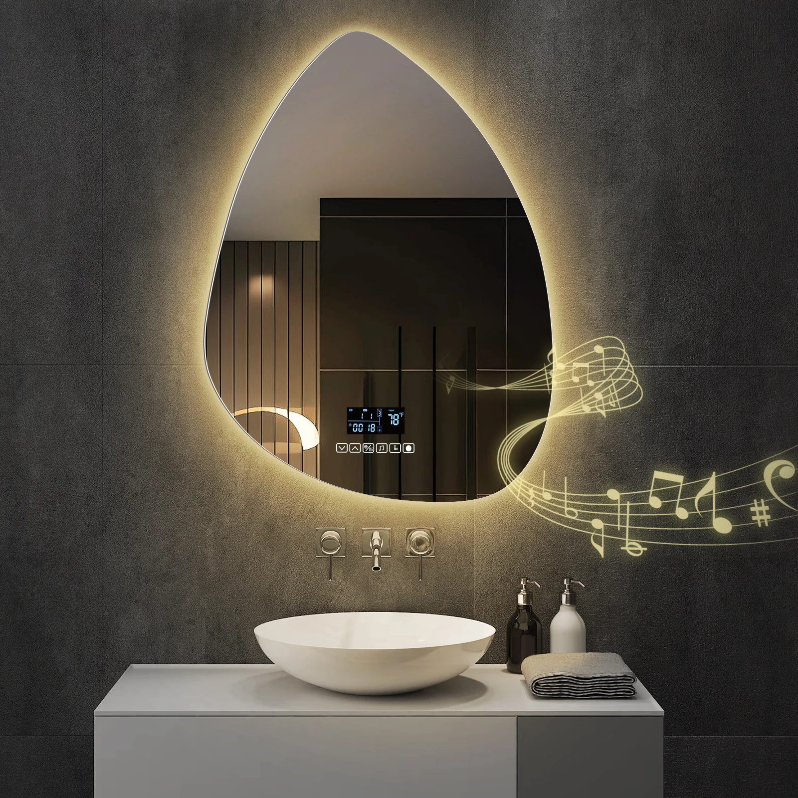 Intelligenter Wassertropfen-Badezimmerspiegel, Badezimmer-Kosmetikspiegel mit Beleuchtung, Wandmontierter HD-Sicherheitsglasspiegel mit Speicherfunktion