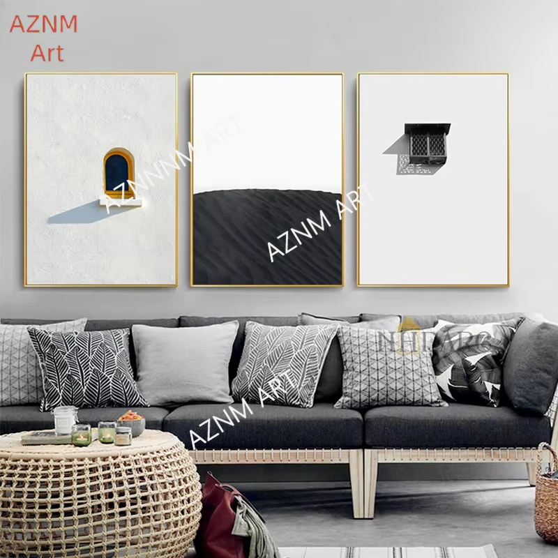 Skandinavische Minimalistische Wandkunst Moderne Schwarz-Weiß Mode Leinwand Ölgemälde Poster Druck Heim Schlafzimmer Wohnzimmer Deko Image