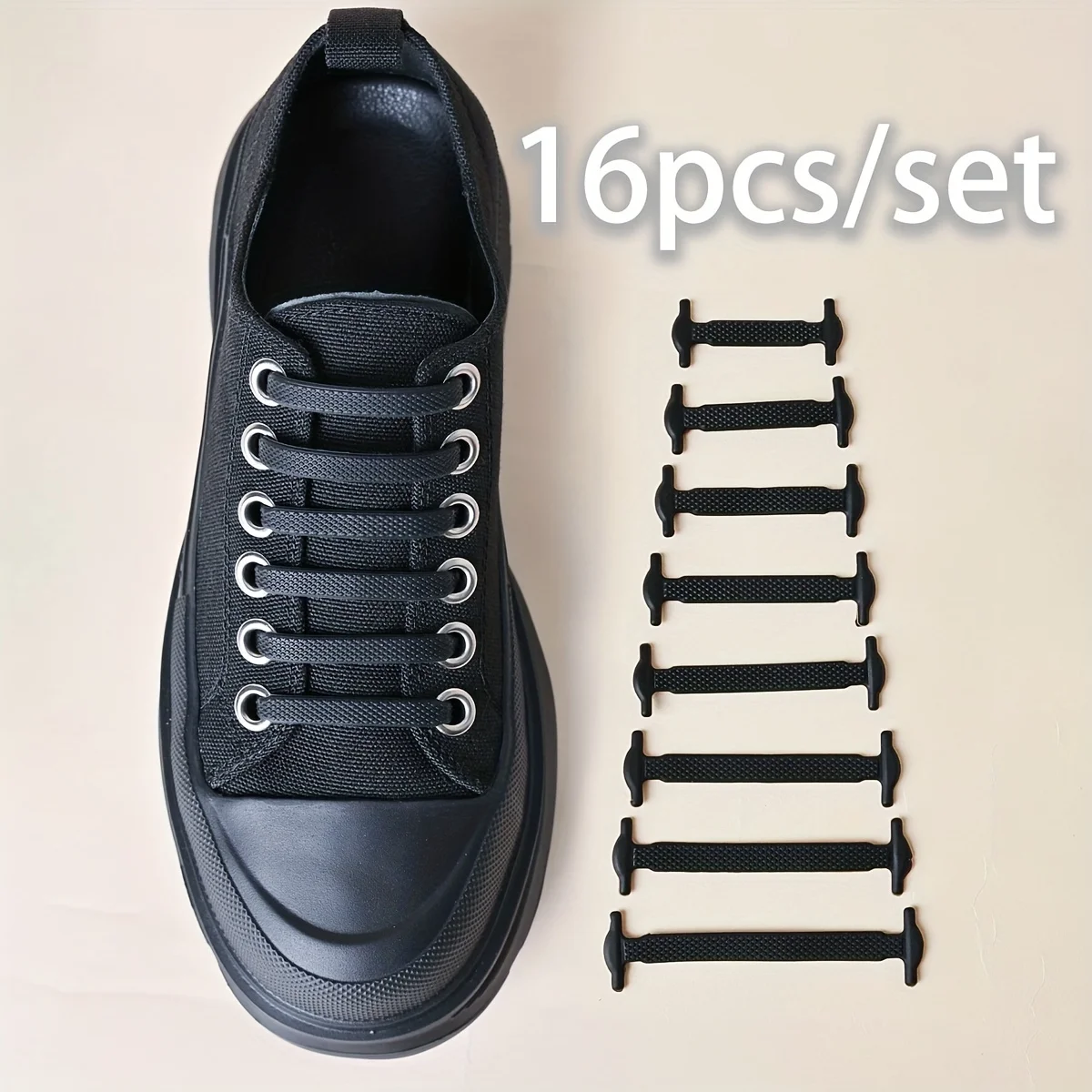 16 Stück Schnürsenkel ohne Binden, elastische flache Schnürsenkel-Ersatz für Sneaker, Freizeitschuhe & Skateschuhe, einfache Installation mit Schnürsenkel-Verschluss Image