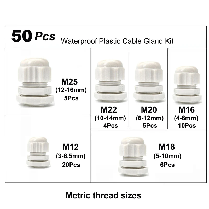  Verstellbares Kabelverschraubungs-Set NPT Sicherungsmutter Verbinder IP68 Wasserdicht M12 M16 M20 PG7 PG9 PG11 Nylon-Kunststoff-Verbinder Image