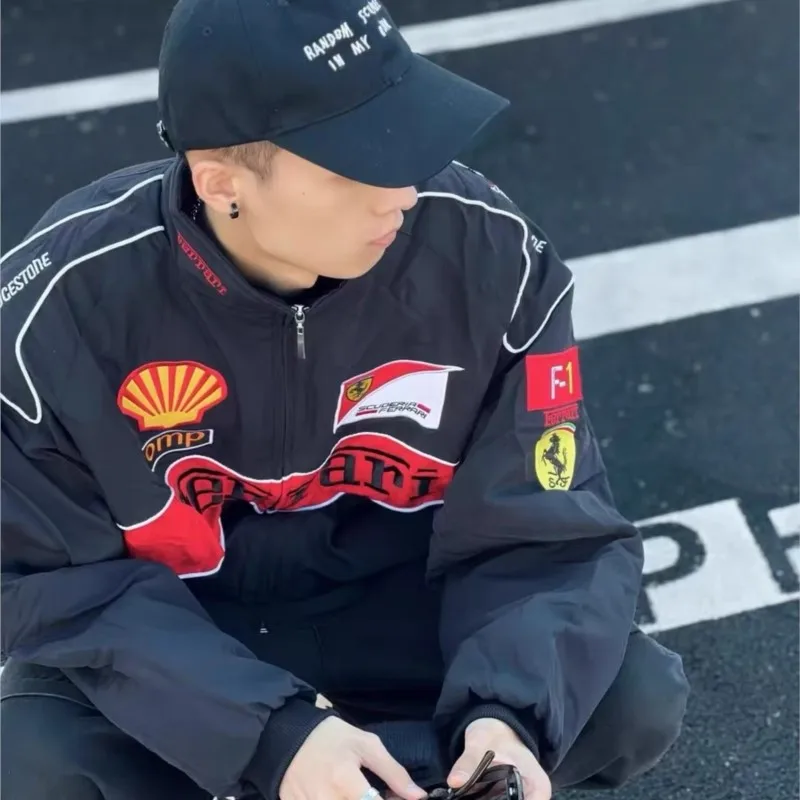 Frühling Herbst Dünne Ferrari Racing Gestickte Auto Motorrad Radfahren Jacke Casual Sport Jacke Für Ferrari Roma 488 Spinne SF90 Image