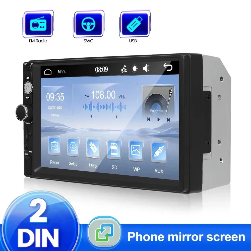 7" 2DIN Autoradio HD Touchscreen - Bluetooth Mirror Link MP5-Player FM USB AUX Einfache Installation Image
