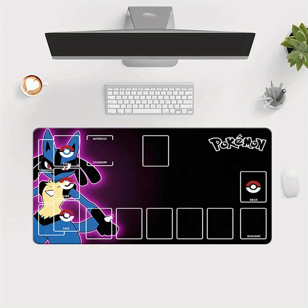 Pokemon TCG Spielmatte mit Lucario Neon-Lila Leuchtdesign, Große Sammelkartenspiel-Matte mit Zonen, Erweiterte Schreibtisch-Mausunterlage für Co Image