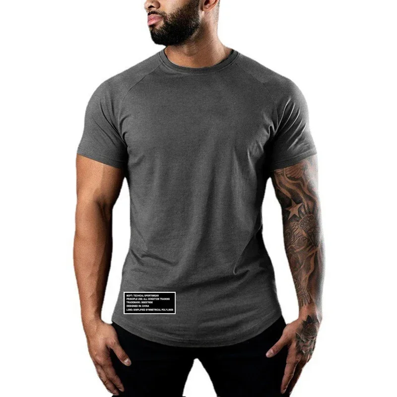 Men Gym Sport Shirts Summer Cotton Breathable Slim Fit Muscle Clothing Casual Fitness Workout Short Sleeve Crew neck T -Shirts