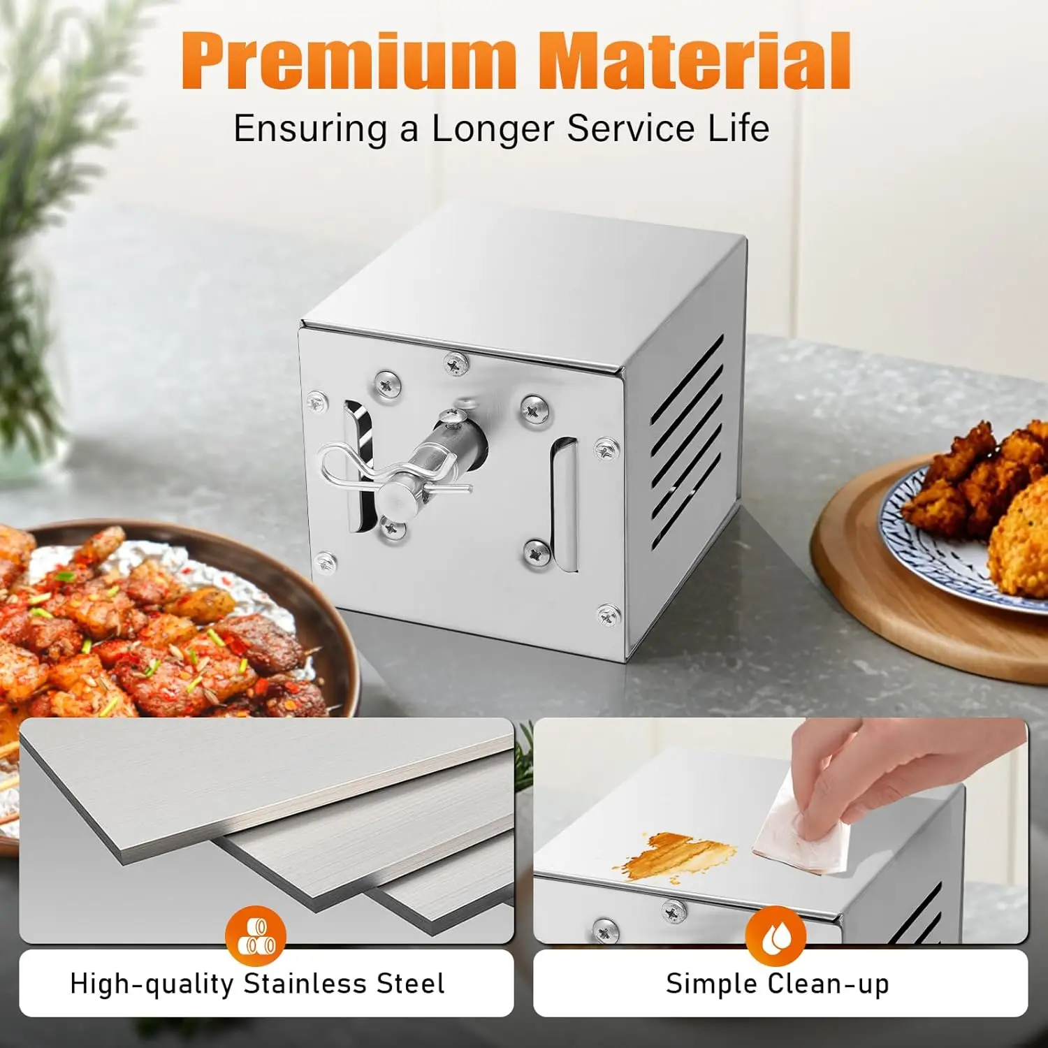 NEUER Grillmotor für Grillspieße 25W, Edelstahl, Grillspieße, Belastbarer BBQ-Drehmotor, Grillmotor für Spießbraten Image
