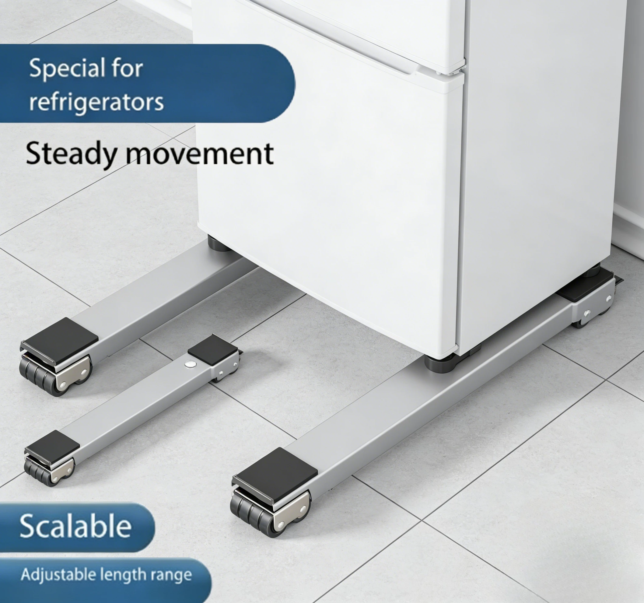 Support réglable pour appareils électroménagers, capacité 300 kg, base anti-vibration en acier inoxydable 45-70 cm pour machine à laver et réfrigérateur, 2 pièces