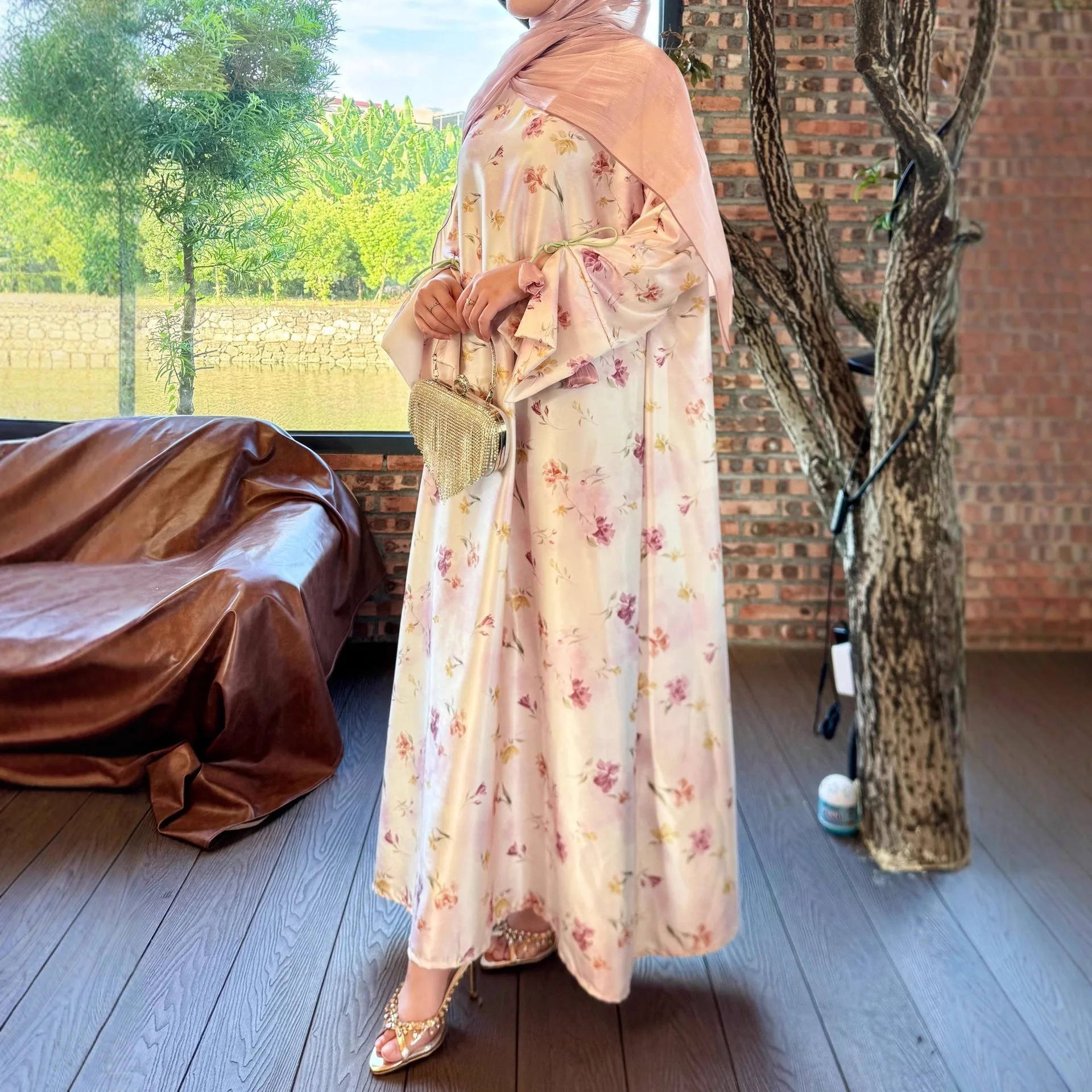 Eid-Kleid für Frauen Abaya Muslimisches Blumenmuster Loses Langes Gewand Kaftan Ramadan Partykleider Vestidos Marokko Dubai Jalabiya Arabisch 2026 Image
