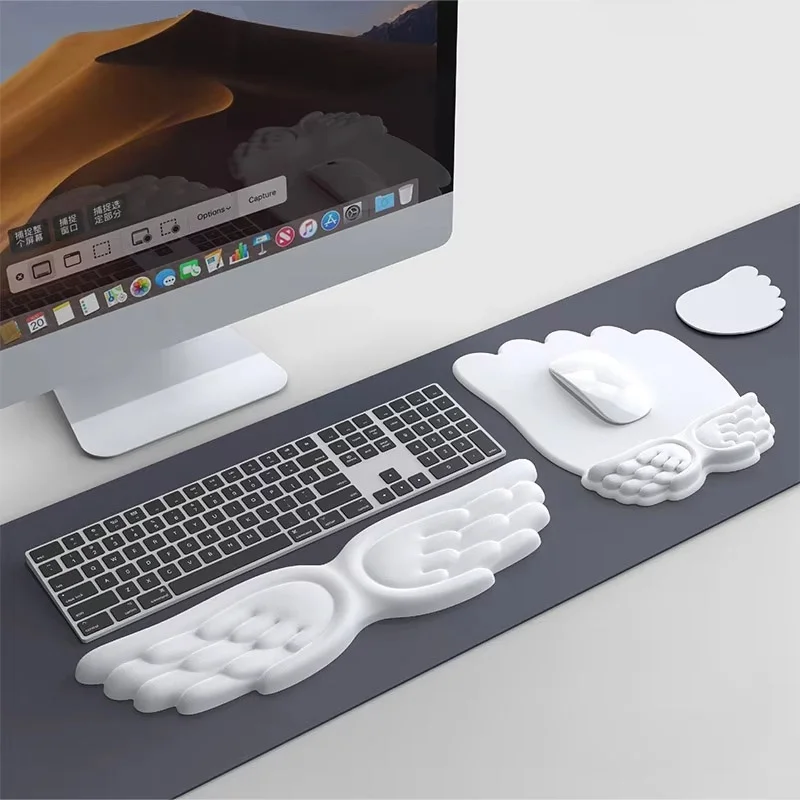 Engelsflügelförmiges Tastatur-Mauspad aus Memory-Schaum, superfeine Fasern, rutschfeste Handgelenkauflage, ergonomisch, für Büro, Gaming, PC, Laptops Image