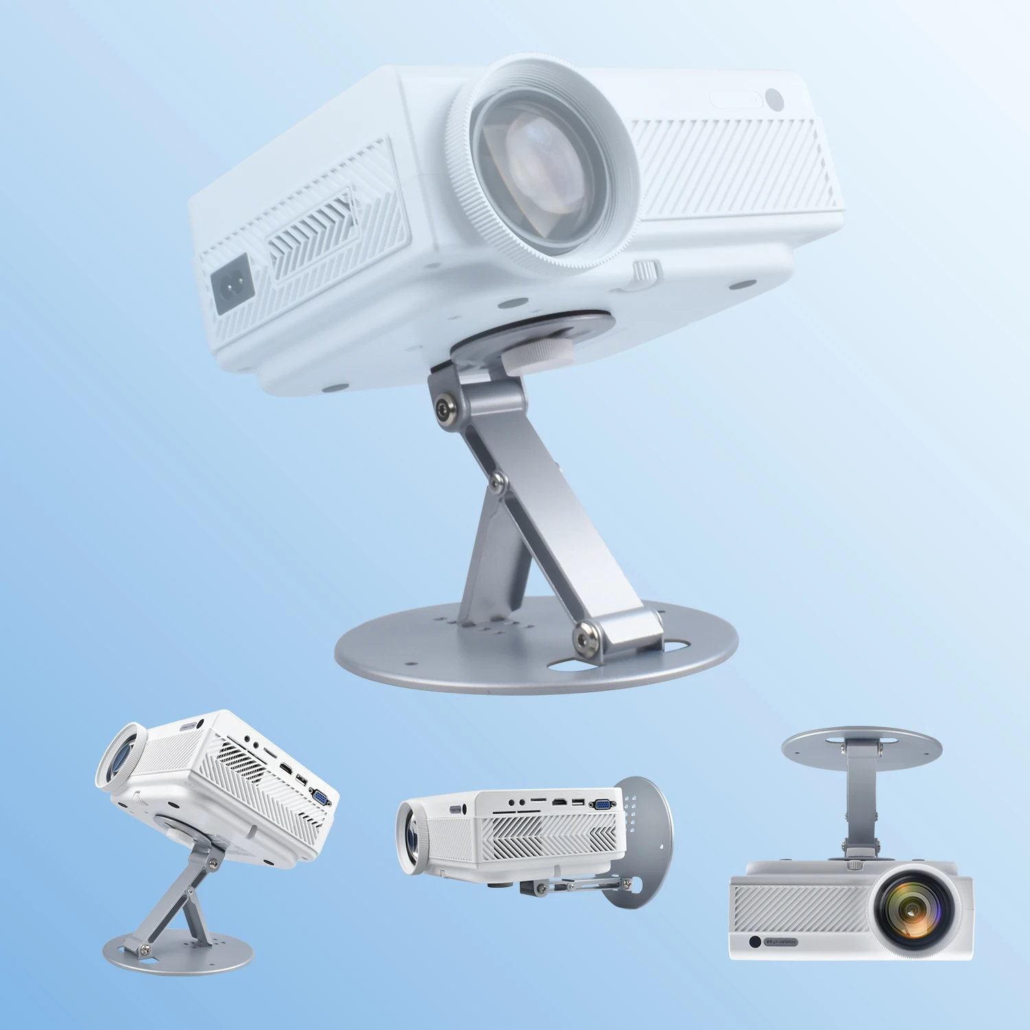 Verstellbar um 180° ° Drehbare Projektorhalterung, Universelle Decken-/Wand-/Schreibtischhalterung, Faltbare Halterung für Heimkino und Büro Image