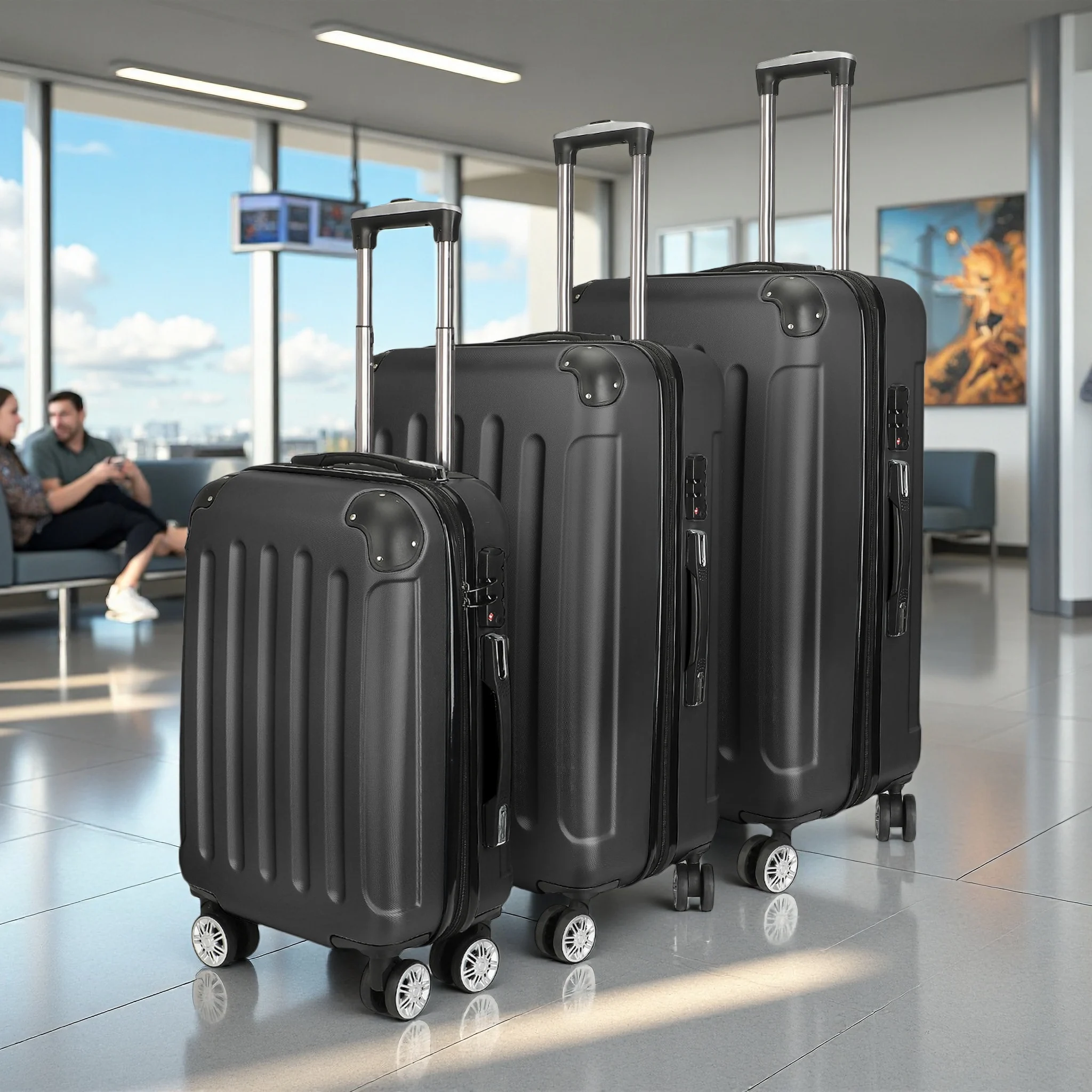 Set di Valigie Rosahqnda 3 Pezzi, Set di Valigie da Viaggio con Serratura TSA e Ruote Girevoli, Set di Bagagli Rigidi in ABS, Trolley
