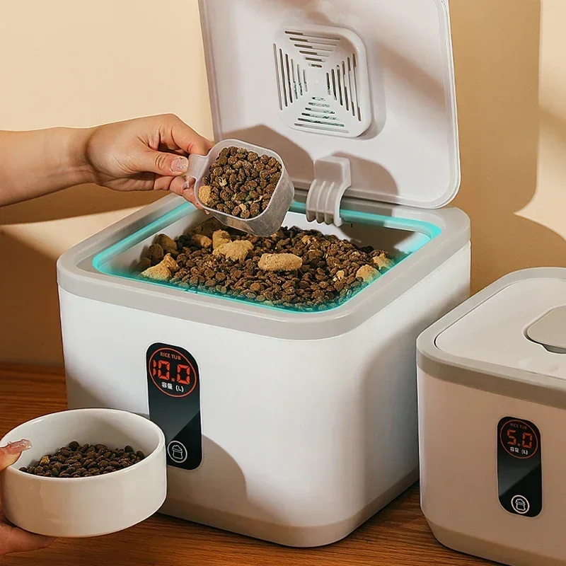 Conteneur de stockage pour aliments pour animaux de compagnie, seau pour aliments secs pour chats, boîte à nourriture pour chiens avec couvercle, anti-insectes, anti-humidité, boîte à riz, pot