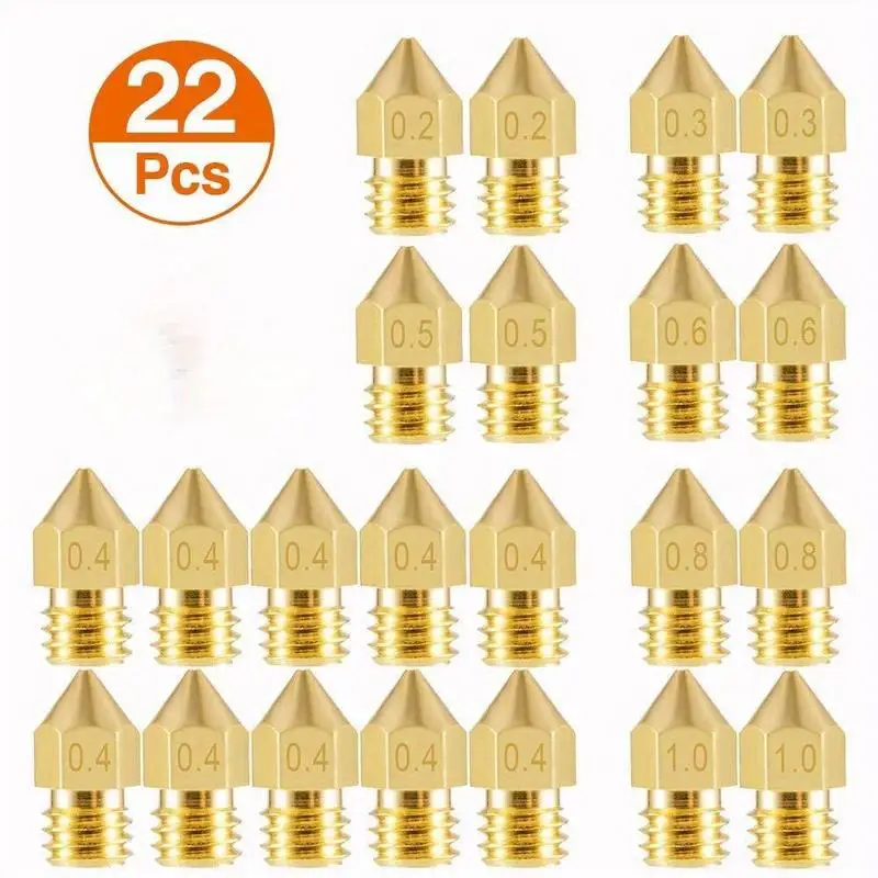 22 Stück MK8 Extruderdüsen 1,75 mm für den Austausch des 3D-Drucker-Druckkopfes Image