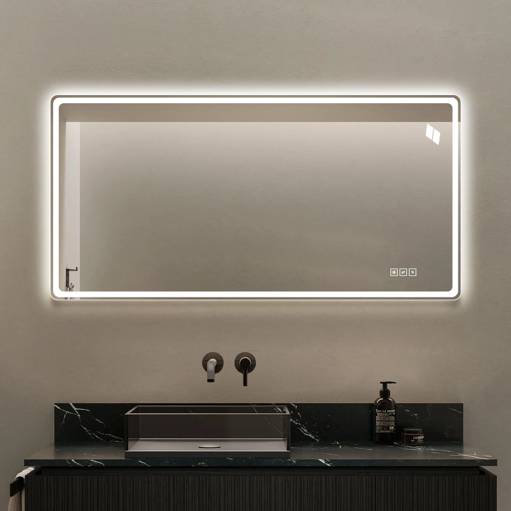 LED-Badezimmerspiegel Rahmenloser Beleuchteter Spiegel, Vorder- und Rückseitig Beleuchteter Wandspiegel mit Dimmbarer Touch-Steuerung, 3 Farbtemperaturen