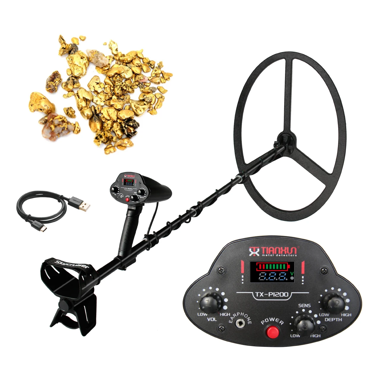 Der beste Pulsinduktions-Metalldetektor TX-PI200 Golddetektor für Gold, Silber, Kupfer, Schatzsucher, 23-Zoll-Spule, große Reichweite Image