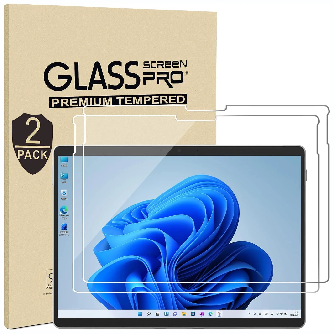 2 Stück 9H gehärtetes Glas für Microsoft Surface Pro 8 9 10 11 X 13 Zoll, klare Displayschutzfolie, kratzfeste Schutzfolie Image